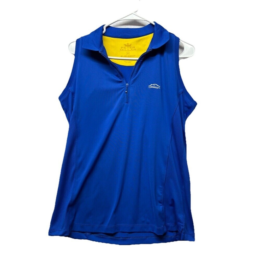 Peter Millar Element 1/4 Zip Wicking Size Medium Women Sleeveless Blue Golf